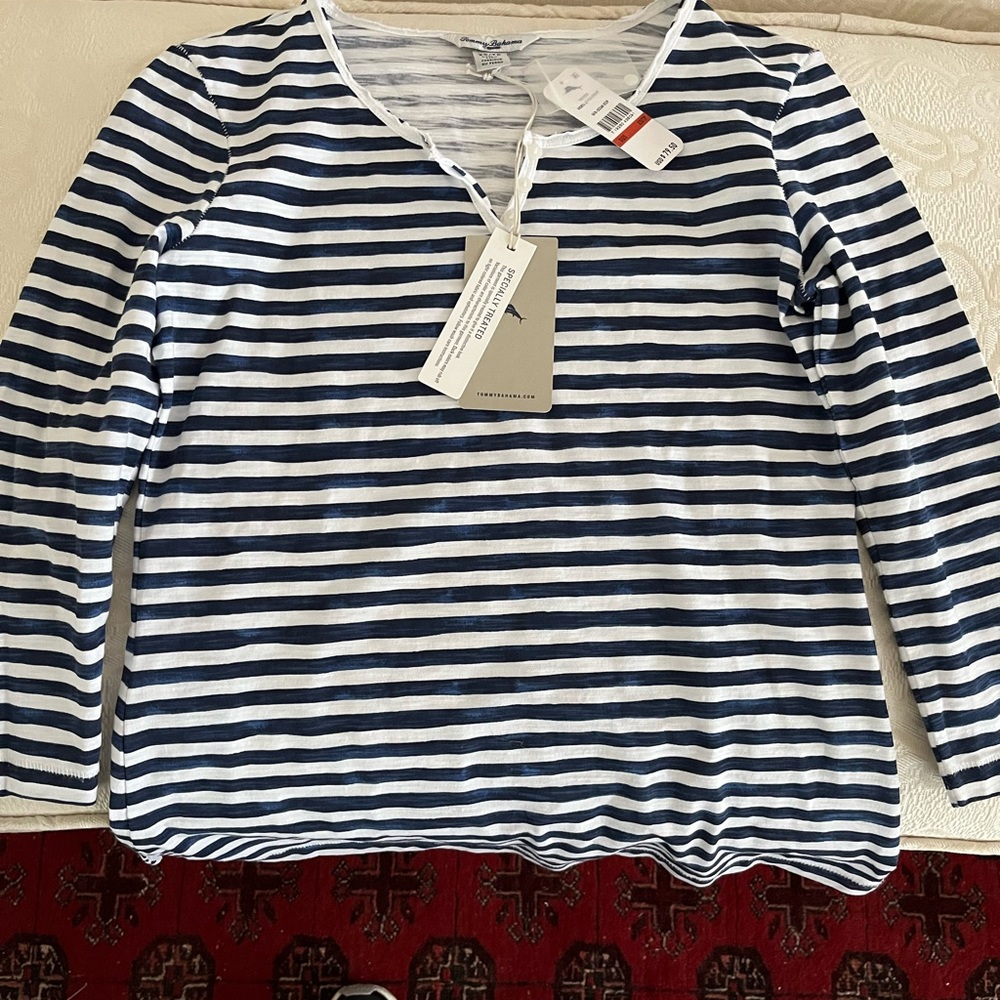 Tommy Bahama - Viento Waves Henley.  Ocean Deep - 100% puma cotton made in Peru.
